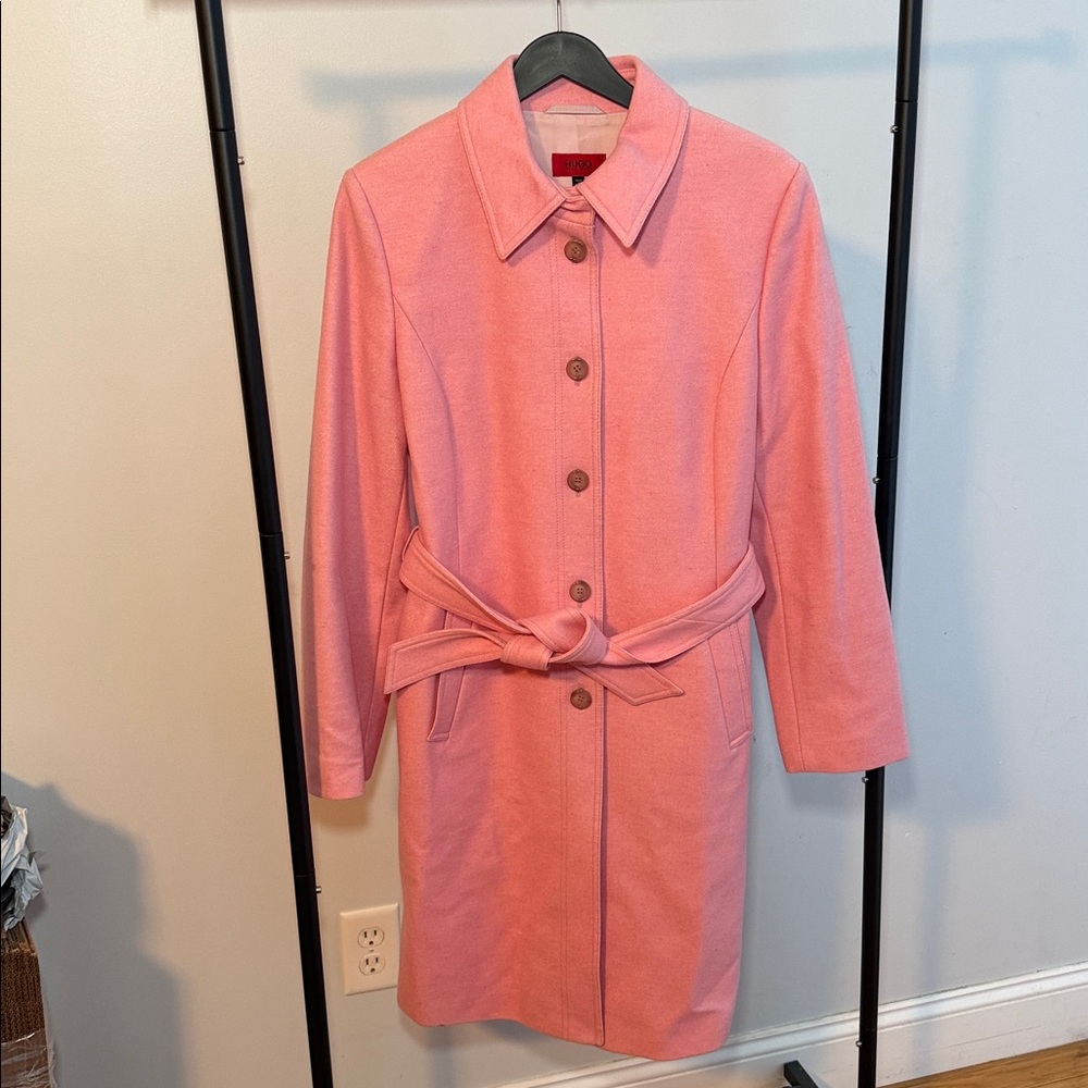 Women’s Hugo Boss pink wool coat. Made in Poland.